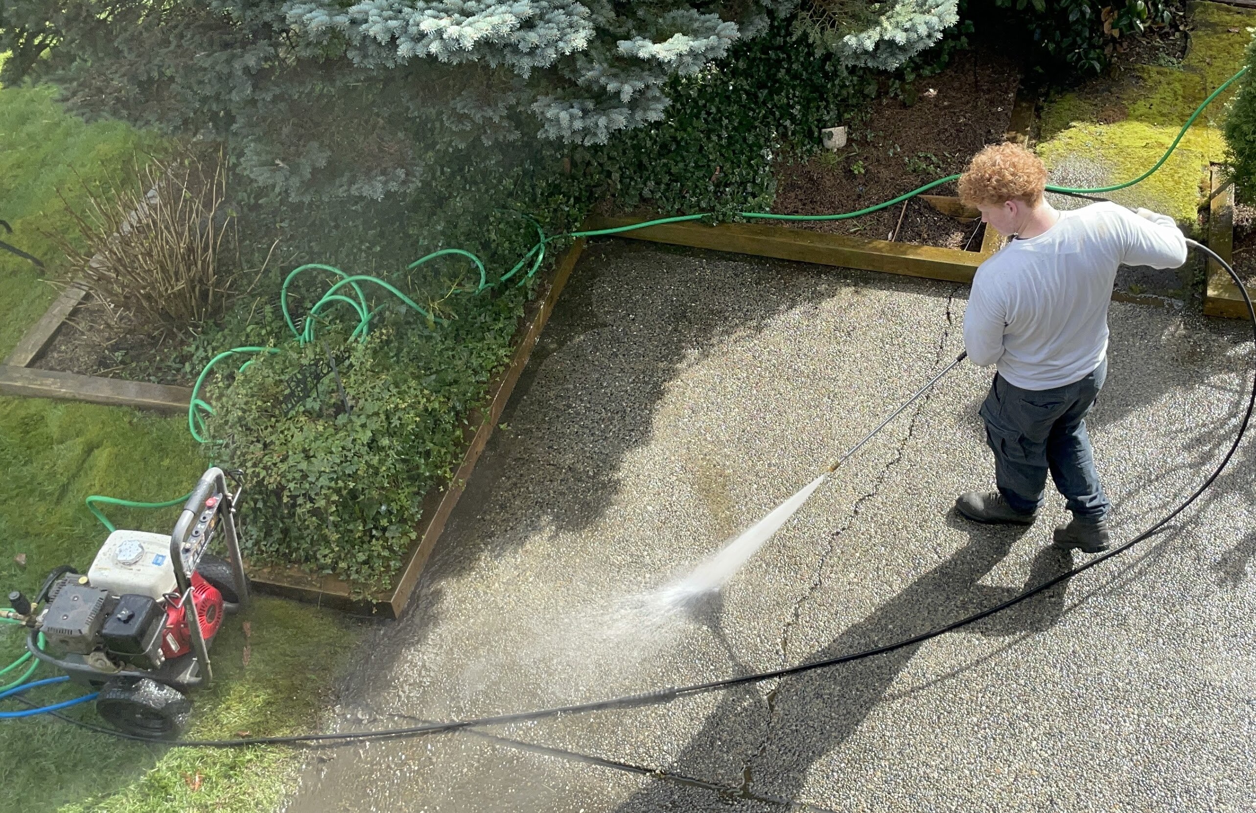 Powerhouse Pressure Washing crew washing a townhouse exterior in Clearbrook, Abbotsford